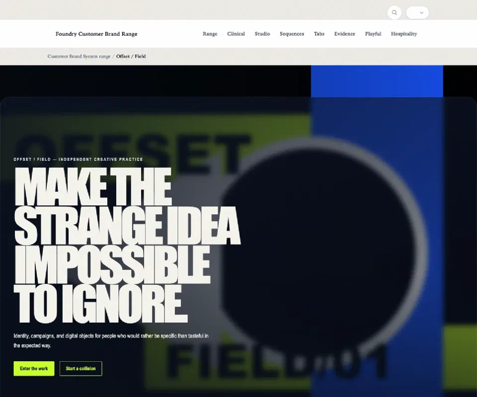 Fictional creative studio website study with vivid color and expressive typography.